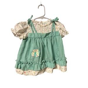 vintage baby girl 18m outfit gingham lovebird dress and 1960s white cardigan